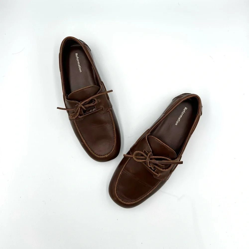 Reformation Fia Leather Boat Loafers - Picture 2 of 3